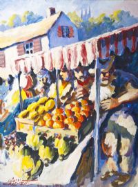 THE FRUIT & VEG STALL by Leo Casement at Ross's Online Art Auctions