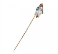 GOLD IVORY & TURQUOISE SNOWDROP STICK PIN at Ross's Online Art Auctions