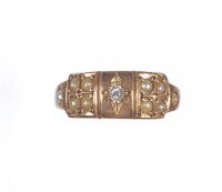 VICTORIAN 9 CT GOLD DIAMOND & PEARL RING at Ross's Online Art Auctions
