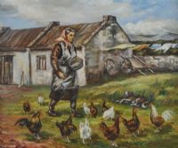 FEEDING CHICKENS by Laura Flanagan at Ross's Online Art Auctions