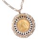 9 CT GOLD & SAPPHIRE MOUNTED FULL SOVEREIGN PENDANT ON A 9 CT GOLD FIGARO CHAIN at Ross's Online Art Auctions
