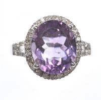 18 CT WHITE GOLD AMETHYST & DIAMOND CLUSTER RING at Ross's Online Art Auctions