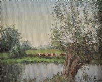 WILLOW POND & CATTLE by Wilfred Haughton RUA at Ross's Online Art Auctions