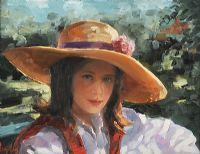 GIRL IN STRAW HAT by Ken Hamilton at Ross's Online Art Auctions