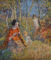 SEWING IN THE WOODS by Dorothea Sharp ROI RBA at Ross's Online Art Auctions