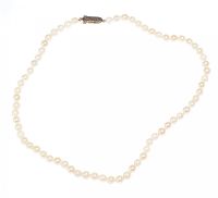 STRING OF GRADUATED CULTURED PEARLS WITH A 9 CT WHITE GOLD CLASP at Ross's Online Art Auctions