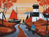 THE RED SAIL & LIGHTHOUSE by J.P. Rooney at Ross's Online Art Auctions