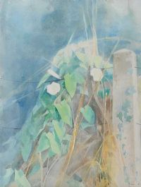 WILD FLOWERS AROUND A FENCE POST by Tom Carr HRHA HRUA at Ross's Online Art Auctions
