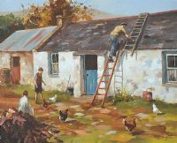 MENDING THE ROOF by Donal McNaughton at Ross's Online Art Auctions