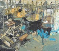 BOATS IN A HARBOUR by Colin Davidson RUA at Ross's Online Art Auctions