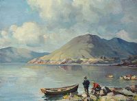FISHING, ANTRIM COAST by Charles McAuley at Ross's Online Art Auctions