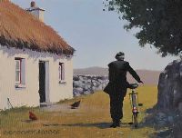 HEADING HOME BY THE THATCHED COTTAGE by Gregory Moore at Ross's Online Art Auctions