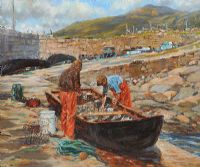 FISHERMEN AT DOOAGH, COUNTY MAYO by Patricia Turner at Ross's Online Art Auctions