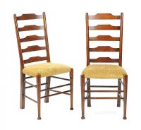 PAIR OF OAK LADDER BACK CHAIRS at Ross's Online Art Auctions