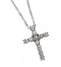 18CT WHITE GOLD AND DIAMOND CROSS AND CHAIN BY DAVID MORRIS WITH BOX at Ross's Online Art Auctions
