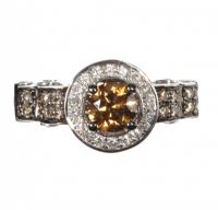 14CT WHITE GOLD COGNAC AND WHITE DIAMOND CLUSTER RING at Ross's Online Art Auctions