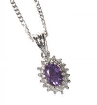 18CT WHITE GOLD AMETHYST AND DIAMOND CLUSTER PENDANT at Ross's Online Art Auctions