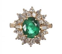 14CT GOLD EMERALD AND DIAMOND CLUSTER RING at Ross's Online Art Auctions