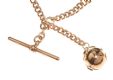 9CT ROSE GOLD ALBERT CHAIN WITH T-BAR AND GOLD-PLATED MASONIC ORB CHARM at Ross's Online Art Auctions