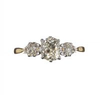 18CT GOLD AND OLD MINE-CUT DIAMOND THREE STONE RING at Ross's Online Art Auctions