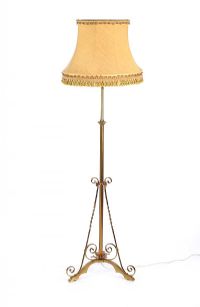 ANTIQUE BRASS STANDARD LAMP AND SHADE at Ross's Online Art Auctions