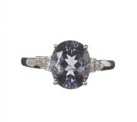 9CT WHITE GOLD BLUE GEMSTONE AND DIAMOND RING at Ross's Online Art Auctions