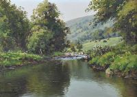 CATTLE GRAZING BY THE RIVER DUN by Charles McAuley at Ross's Online Art Auctions