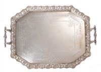 IRISH SILVER TWO HANDLED SERVING TRAY at Ross's Online Art Auctions