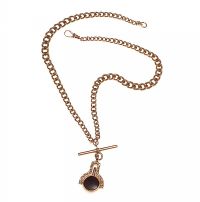 9CT GOLD ALBERT-CHAIN WITH HARDSTONE-SET SWIVEL FOB/WATCH KEY at Ross's Online Art Auctions
