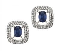 18CT WHITE GOLD SAPPHIRE AND DIAMOND CLUSTER EARRINGS at Ross's Online Art Auctions
