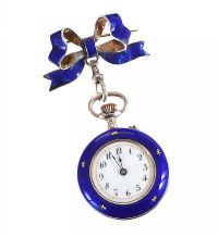 SILVER AND ENAMEL FOB WATCH WITH BROOCH at Ross's Online Art Auctions