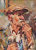 GENT WITH A PIPE AND CAP by Ken Moroney at Ross's Online Art Auctions