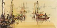 FISHING BOATS IN A SPANISH HARBOUR by Jorge Aguilar at Ross's Online Art Auctions