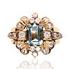 VINTAGE 18CT ROSE GOLD AQUAMARINE & DIAMOND RING at Ross's Online Art Auctions
