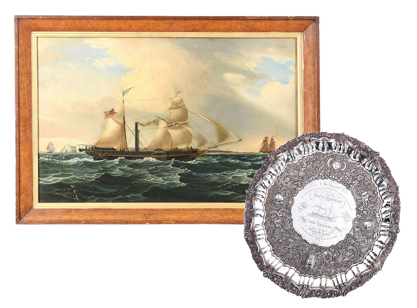 FINE GEORGE IV IRISH SILVER SALVER TOGETHER WITH NINETEENTH CENTURY OIL PAINTING at Ross's Online Art Auctions