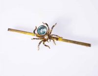 9CT GOLD, AQUAMARINE & SEED PEARL SPIDER BAR BROOCH at Ross's Online Art Auctions