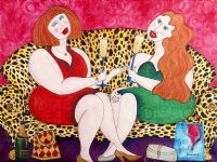 GIRLS WITH WINE GLASSES by M. Magowan at Ross's Online Art Auctions