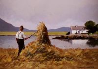 TOSSING HAY BY THE LOUGH SHORE by Gregory Moore at Ross's Online Art Auctions