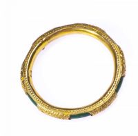 YELLOW METAL & CHINESE JADE SLAVE BANGLE at Ross's Online Art Auctions