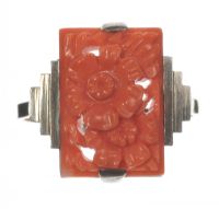9 CT GOLD ART DECO CARVED CORAL RING at Ross's Online Art Auctions