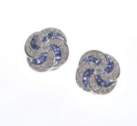 PAIR OF 18 CARAT WHITE GOLD SAPPHIRE & DIAMOND EARRINGS at Ross's Online Art Auctions