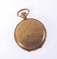 LADY'S HAMPDEN GOLD PLATED ENGRAVED FOB WATCH at Ross's Online Art Auctions