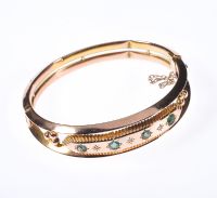 VICTORIAN ROSE GOLD EMERALD & DIAMOND BANGLE at Ross's Online Art Auctions