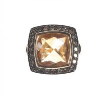 14 CARAT GOLD LARGE CITRINE & DIAMOND RING at Ross's Online Art Auctions