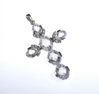 LARGE SILVER & CRYSTAL CROSS PENDANT at Ross's Online Art Auctions