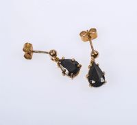 PAIR OF 9 CARAT GOLD SAPPHIRE DROP EARRINGS at Ross's Online Art Auctions