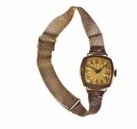 9CT GOLD WRIST WATCH WITH JEWEL SWISS MOVEMENT & YELLOW METAL MESH STRAP at Ross's Online Art Auctions