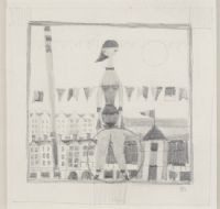 GIRL WITH HOOP, BUILDINGS WITH BUNTING by Colin Middleton RHA RUA at Ross's Online Art Auctions
