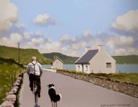 CYCLING ON THE ANTRIM COAST ROAD by Gregory Moore at Ross's Online Art Auctions