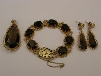 PAIR OF 9CT GOLD & SMOKY TOPAZ DROP EARRINGS WITH MATCHING BRACELET & PENDANT at Ross's Online Art Auctions